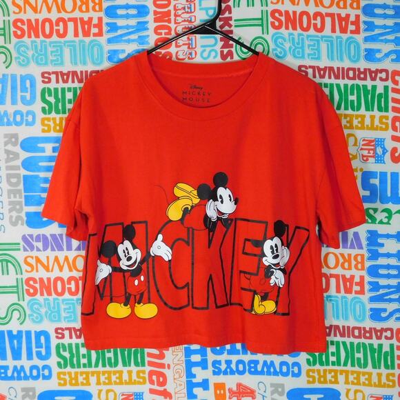 Disney Mickey Mouse Oversized Cropped Graphic T Shirt Size M Red - Picture 1 of 4